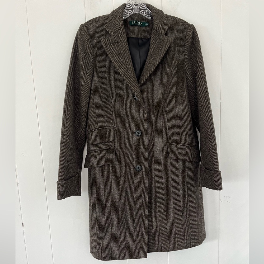 Lauren Ralph Lauren Women’s Wool Blend Herringbone Tweed Walker Coat Size 4
